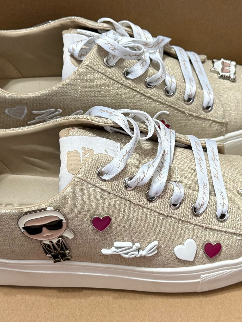 Karl Lagerfeld Paris Cate Pins Canvas Sneakers in beige Size 7.5.